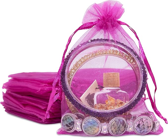 TheDisplayGuys 48-Pack 4x6 Hot Pink Sheer Organza Gift Bags with Drawstring, Jewelry Candy Treat Wedding Party Favors Mesh Pouch