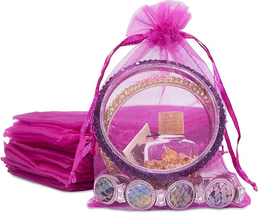TheDisplayGuys 48-Pack 4x6 Hot Pink Sheer Organza Gift Bags with Drawstring, Jewelry Candy Treat Wedding Party Favors Mesh Pouch