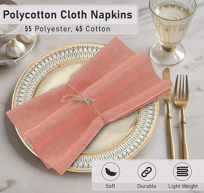 Ruvanti Cloth Napkins Set of 6, 18x18 Reusable Napkins Cloth Washable, Soft & Durable Table Napkin, Poly Cotton Fabric Dinner Napkins for Parties, Christmas, Thanksgiving, Weddings - Orange Rust