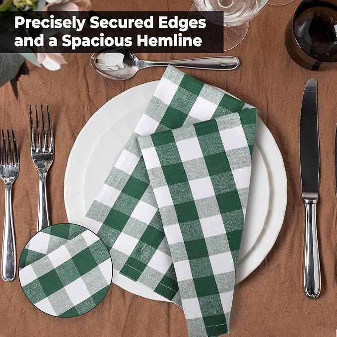 Urban Villa Cotton Dinner Napkins Set of 12, Highly Absorbent Soft Premium Cloth Napkins 20x20 Inches, Hotel Quality Reusable & Washable Table DinnerNapkins for Home -(Hunter/White, Buffalo Checked)