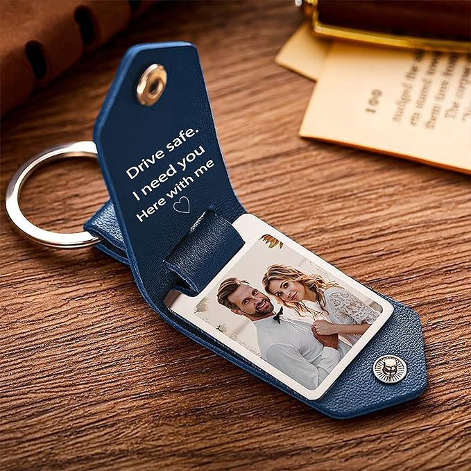 Personalized Photo/Text Leather Keychain for Men Womens Custom Picture Key Chains Memorial Gifts for Family Lover