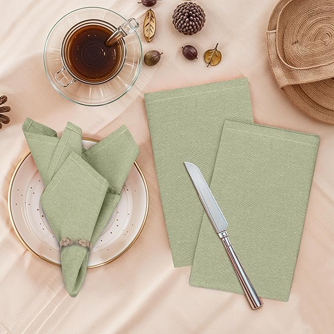 Ruvanti Cloth Napkins Set of 12, 18x18 Reusable Napkins Cloth Washable, Soft & Durable Table Napkin, Poly Cotton Fabric Dinner Napkins for Parties, Christmas, Thanksgiving, Weddings - Olive Branch