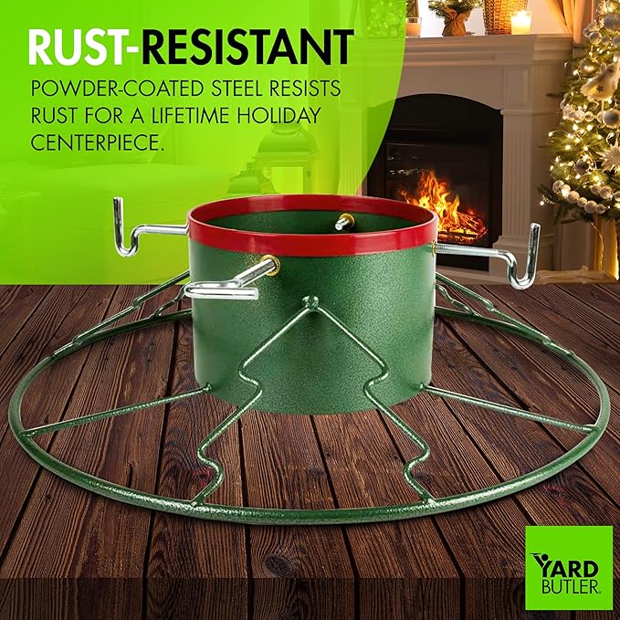 Yard Butler Santa's Helper - Easy to Use & Assemble Christmas Tree Stand - Durable & Sturdy Stand Made with Anti-Rust Steel - Beautiful Addition to Holiday Decor - 6' to 11' Trees - Green