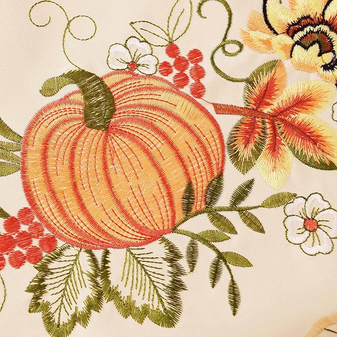 Simhomsen Embroidered Fall Autumn Harvest Pumpkins Tablecloth for Thanksgiving (Round 52 inches)