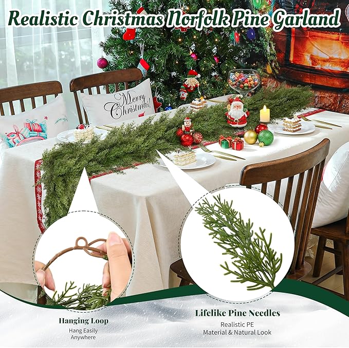 Palonu 1Pcs 9Ft Christmas Cedar Garland, Artificial Realistic Greenery Faux Garlands Touch Like Real Cypress Pine Xmas Décor, Fireplace Mantle Table Stairs Porch Indoor Outdoor Holiday Decoration