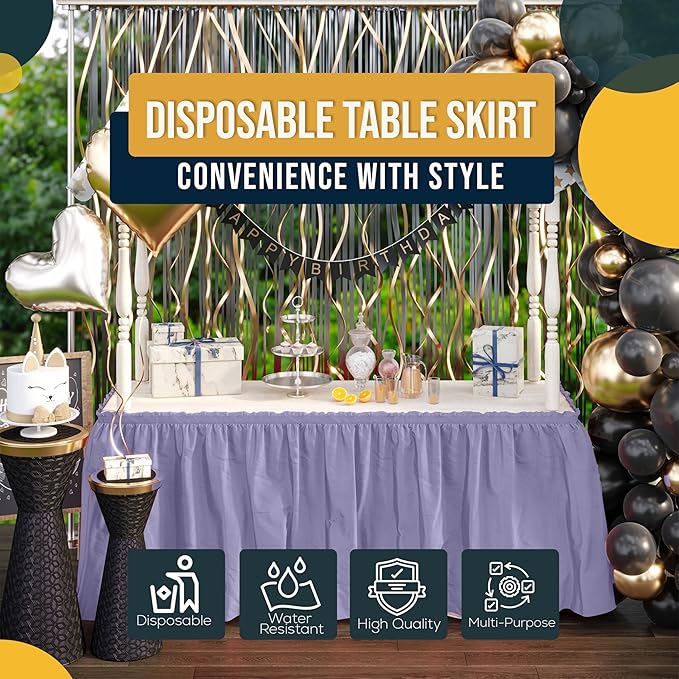 Exquisite Ruffle Table Skirt Lavender 2 Pack 14 Ft Long Table Skirts for Rectangle Tables 6ft Plus or Round Tables Skirts with Adhesive Strip for Gender Reveal Decor & Happy Birthday Parties