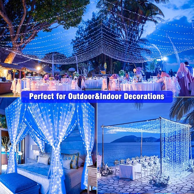 66ft 200 LED Christmas Lights Outdoor - 8 Modes Christmas String Lights Clear Wire with Time Memory, Waterproof Plug in Fairy String Lights for Indoor Outdoor Home Party Garden Decoration, Blue