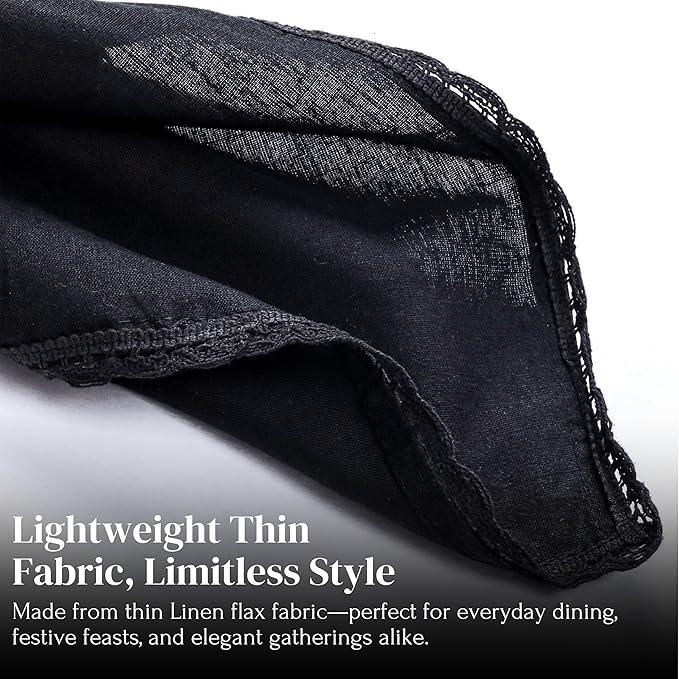 Ramanta Home Linen Flax Cloth Napkins Set of 4 |18x18 Inch | Premium Cotton Linen Flax Lace Soft & Durable | Washable Ideal for Everyday Use Parties Thanksgiving Christmas Halloween Black