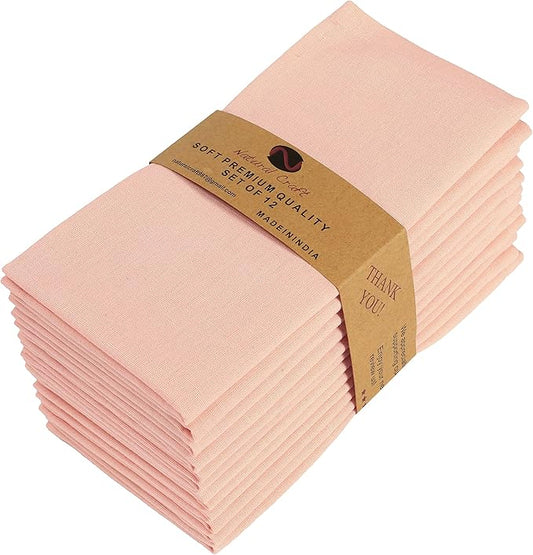 Cloth Napkins Set of 12 Cotton Linen 18x18 Inch - Soft Durable Washable - Ideal for Farmhouse Party Wedding Spring Summer Easter - Perfect Everyday Use Table Linen - Peach, Pack of 12