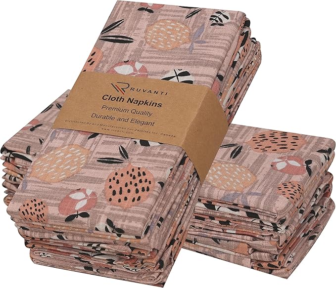 RUVANTI Cloth Napkins Set of 12 Cotton 100%, 18x18 Inches Napkins Cloth Washable, Soft, Absorbent. Cotton Napkins for Parties, Christmas, Thanksgiving, Weddings, Dinner Napkins Cloth - Dusty Palette