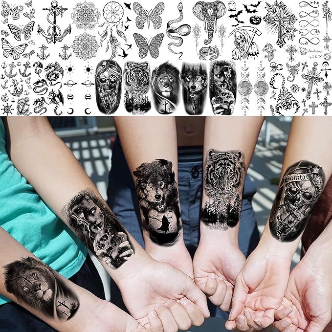 61 Sheets FANRUI Moon Peony Flowers Temporary Tattoos For Women Girls Arm Sleeve Thigh, Waterproof Realistic Rose Floral Tattoo Sticker Adults, Bulk Temp Long Lasting Fake Tattoos That Look Real Snake