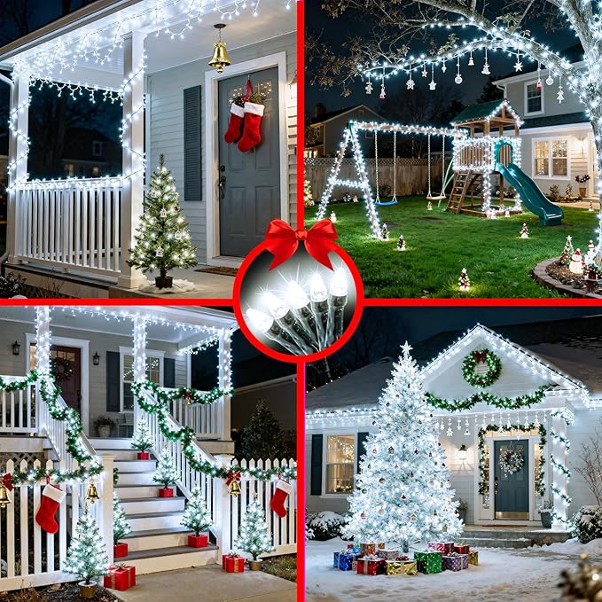 340 LED 90FT Christmas String Lights Outdoor, 12 Pro Modes and Timer Memory & Brightness, Plug in Waterproof Dark Green Wire Twinkle Light for for Xmas Yard Tree Wedding Party Decor (Cool White)