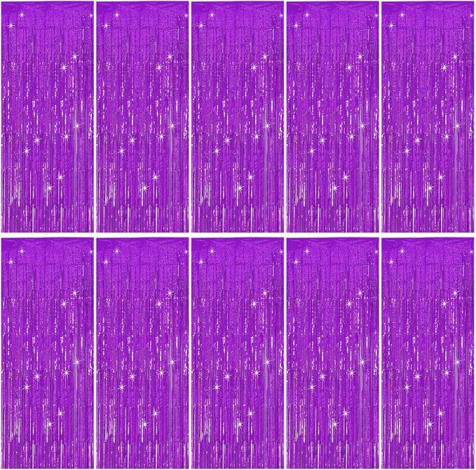 Tinsel Curtain Party Backdrop Purple Birthday Decorations 10 Packs Glitter Foil Fringe Curtain Party Decor Streamers Photo Booth for Birthday Christmas Wedding Halloween Graduation Decorations