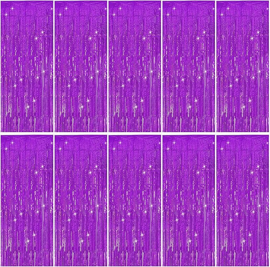 Tinsel Curtain Party Backdrop Purple Birthday Decorations 10 Packs Glitter Foil Fringe Curtain Party Decor Streamers Photo Booth for Birthday Christmas Wedding Halloween Graduation Decorations