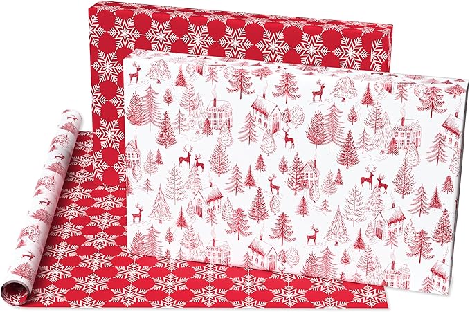 American Greetings 60 sq. ft. Reversible Cottagecore Christmas Wrapping Paper, Deer (1 Roll, 30 in. x 288 in.)