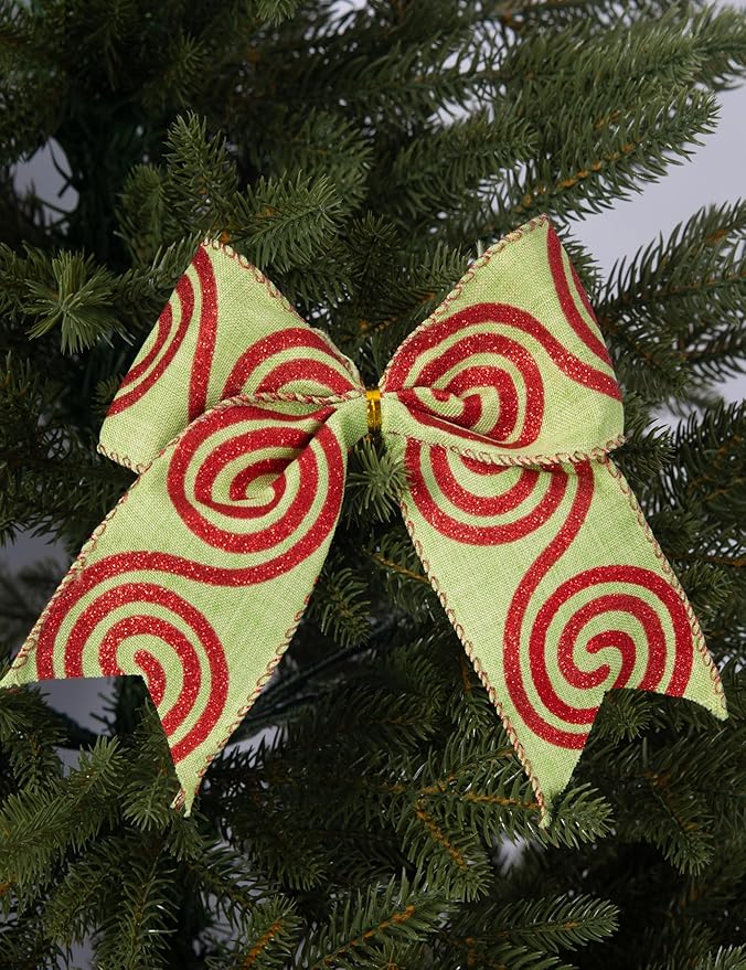 SIMISI RIBBON Christmas Tree Bows Wreaths Graland Xmas Party Decorations Red Green Stripe Ornaments (6 * 6 Inches, 12 Pcs)
