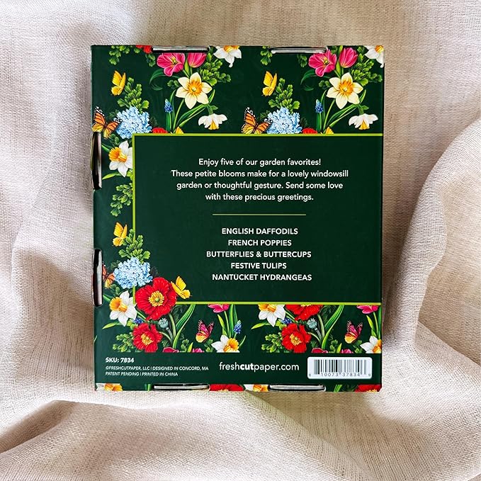 Freshcut Paper Pop Up Cards, Garden Favorites, 6 inch Mini Sized Paper Flower Bouquet 3D Popup Greeting Cards, Birthday Card, Thank You Card, Blank Notecards & Envelopes, Pack of 5