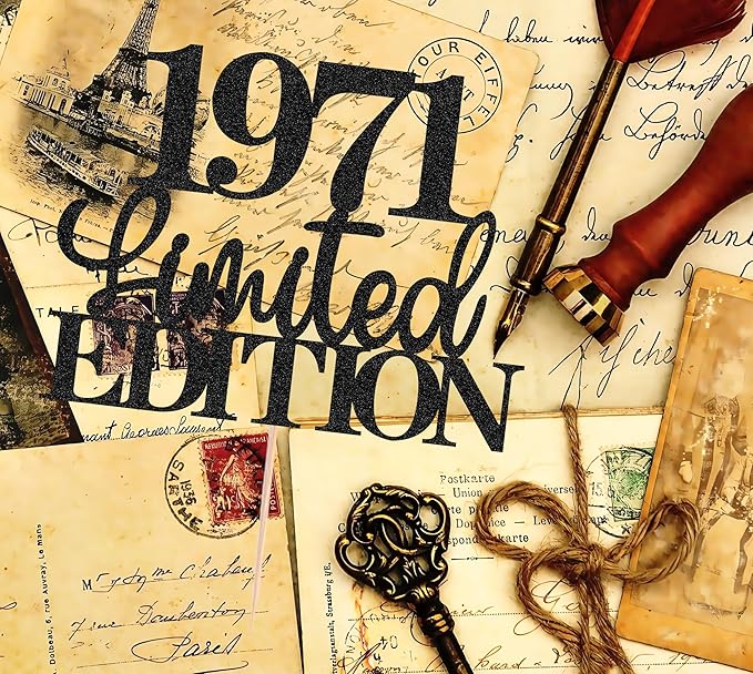 Limited EDITION 1971 Cake Topper - Black Glitter Happy 54th Birthday Party Cake Decoration Supplies, Cheer to 54 Years Cake Bunting Decor for 54th Birthday Party Photo Booth Props