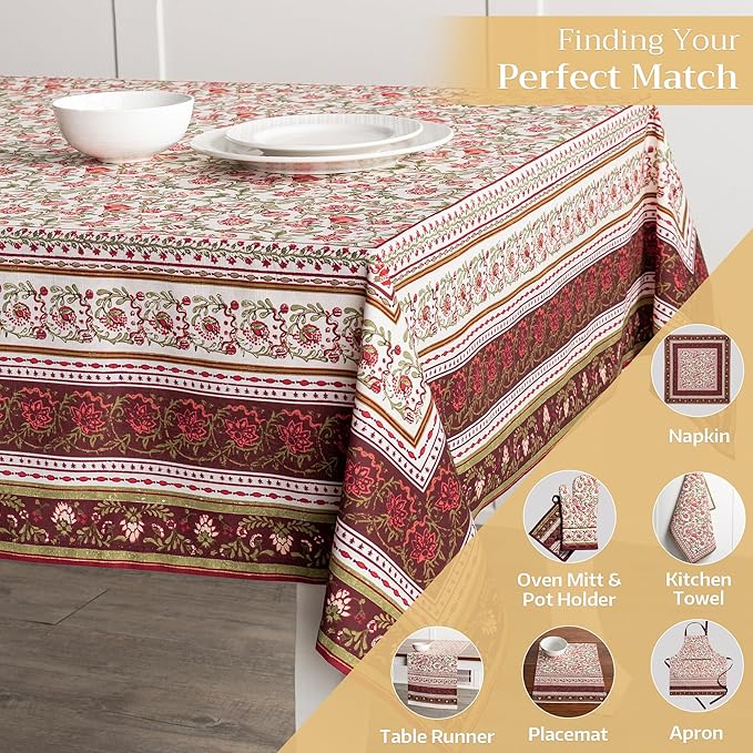 Maison d' Hermine Table Cloth Rectangle Table 100% Cotton 70 x 120 Inches Fall Tablecloth Reusable Everyday Use for Thanksgiving Christmas Decorations Dining Farmhouse Party (Reveillon Au Jardin)
