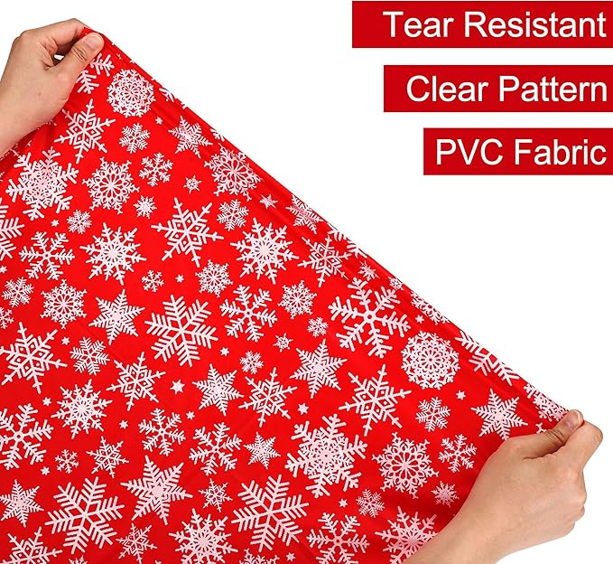 Mornajina 4 Packs 108 x 54 Inch Snowflake Tablecloth Merry Christmas Party Tablecloth Decorations Disposable Rectangle Plastic Snowflake Table Cloth (Red)