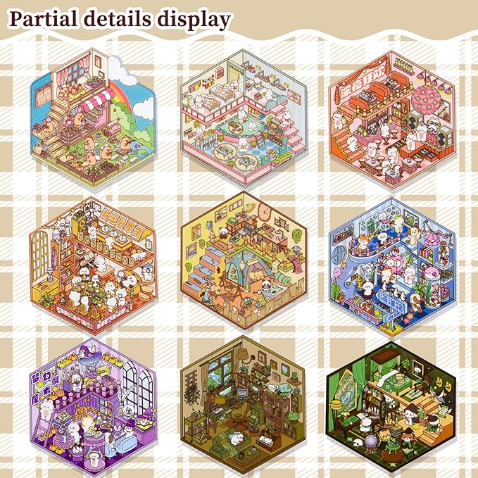 20 Sets 3D Sticker Scene Book, Fun Cute Cartoon Sticker Room Scene Book, 3D House Scene Stickers Therapy for Adults, Relief Stress Pass The Time, Crafting Crafts and Nice Gifts