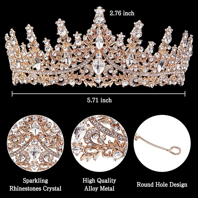 Gold Crown for Women Crystal Princess Tiaras Rhinestone Queen Headband Wedding Bridal Hair Accessories Birthday Prom Pageant Party Coming of Age Ceremony Photo Props