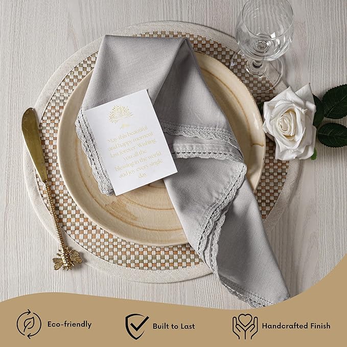 Ramanta Home Linen Flax Cloth Napkins Set of 4 |18x18 Inch | Premium Cotton Linen Flax Lace Soft & Durable | Washable Ideal for Everyday Use Parties Thanksgiving Christmas Halloween Grey
