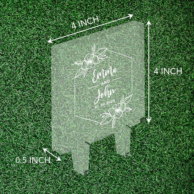 Andaz Press Tropical Geometric Hibiscus Custom Wedding Cake Topper, Acrylic Square Personalized Couple Cake Topper