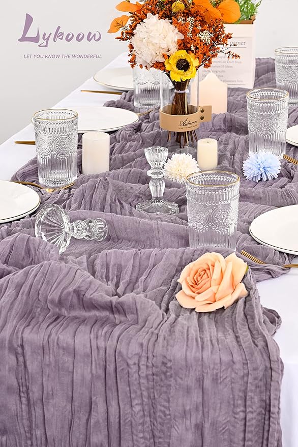 5 Packs Cheesecloth Table Runner Grape, 10Ft Rustic Gauze Boho Wedding Table Runner Decoration, Wedding Table Decor Table Cloth for Wedding Party Bridal Shower Table,35x120 inch