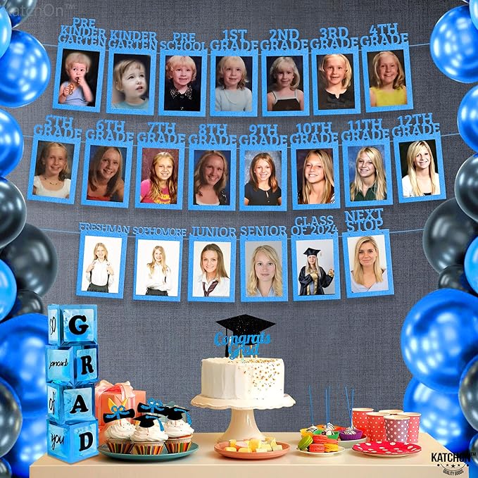 KatchOn, K-12 Graduation Photo Banner 5x7 - Large, 10 Feet | Kindergarten Grad Backdrop, Blue Decorations Class of 2025 | Grad Picture Display for Graduation Decorations 2025