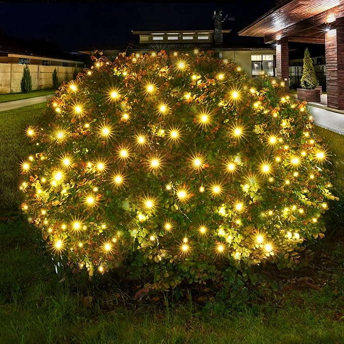 Led Christmas Net Lights Outdoor Christmas Lights WarmWhite 160LED 5ftx7ft, Waterproof Outdoor Indoor Fairy Mesh Net Light for Xmas Party, Yard, Patio, Trees, Shrubs, Bushes Decorations