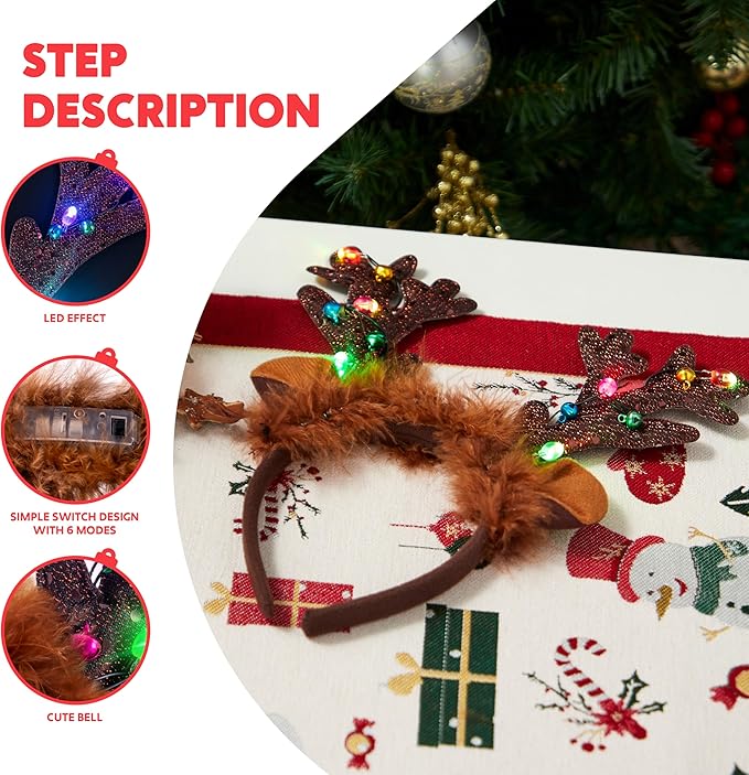 JOYIN Christmas Light Up Headband, Cute Reindeer Headband with LED Bulbs for Adult Kids Party Favor Supplies Xmas Accessories Christmas Holiday