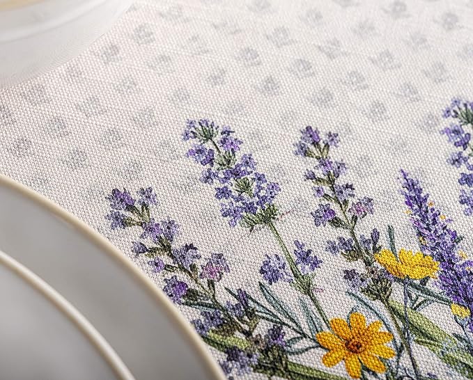 Maison d' Hermine Table Cloth Round Table 100% Cotton 69 Inches Tablecloth Reusable Decorative Everyday Use for Dining Room, Farmhouse, Home, Party, Festive & Wedding Spring Summer - Fanny Lavender