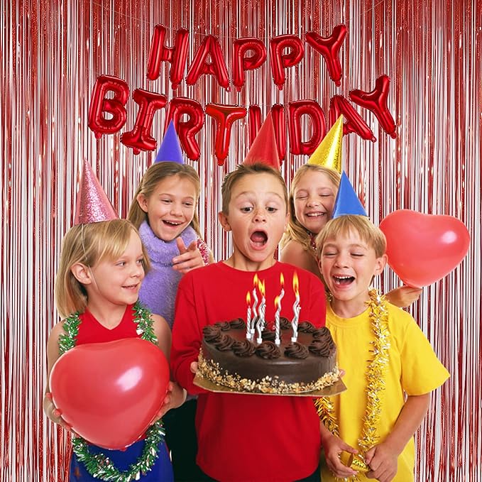 Melsan 2 Pack Red Tinsel Foil Fringe Curtains Backdrop, Sparkle Tinsel Backdrop Streamers for Christmas Valentines Veterans Birthday Party Decorations