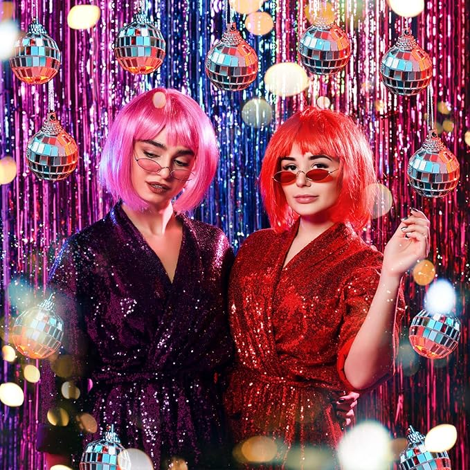 Lenwen 100 Pcs 1.2 Inch Mini Disco Balls Ornaments Hanging Disco Party Decorations Bulk 70s Reflective Silver Mirror Ball for Party Decor Supplies Tree Wedding Birthday Props Mardi Gras