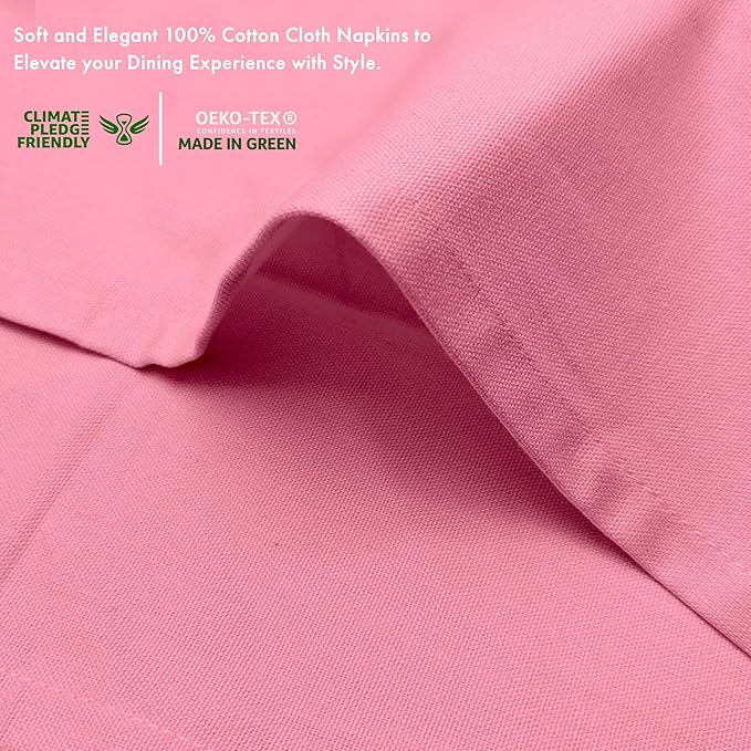 Ruvanti Premium Cloth Napkins Set of 6, 18x18 Inches, 100% Cotton, Washable, Soft & Absorbent, Perfect for Wedding, Christmas, ‎Thanksgiving Dinners - Pink