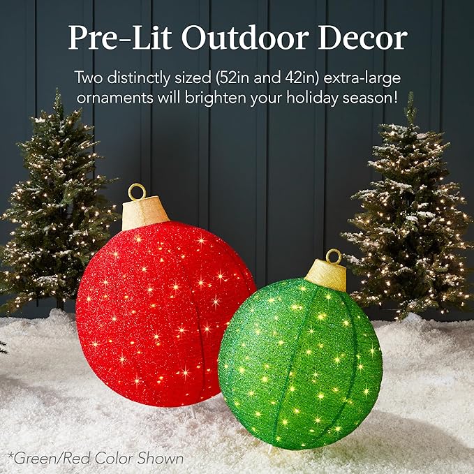 Best Choice Products 2pc Lighted Pop-Up Outdoor Christmas Ornament Set, Holiday Ball Decoration w/ 220 LED Lights, 8 Light Functions - Red/Gold