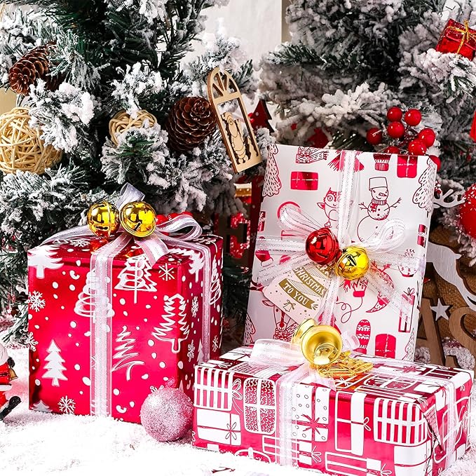 MAYPLUSS Wrapping Paper Roll - Mini Roll - 17 inch X 120 inch Per roll - 3 Different Red and White Christmas Design with Glitter Metallic Foil Shine (42.3 sq.ft.ttl)