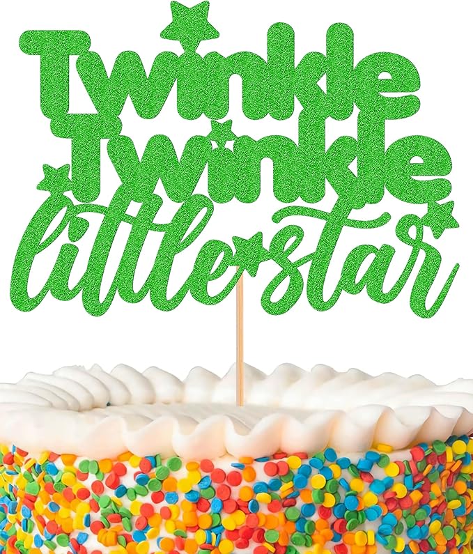 Twinkle Twinkle Little Star Cake Topper - Glitter Green Baby Shower Party Cake Decoration, Perfect for Gender Reveal Party, 1st birthday Party or Photo Booth Props (Green)