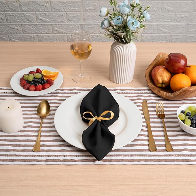 Blue Needles Solid Cloth Napkins Set of 6 Black 100% Cotton Dinner Napkins 18x18 inches - Soft, Reusable, Absorbent & Washable Fall Thanksgiving Linen, Ideal for Events, Parties & Everyday Use