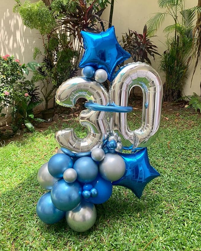 40 Inch Silver 30 Number Balloons Giant Jumbo Huge 30 Foil Mylar Helium Number Digital Balloons Silver Birthday Mylar Digital Balloons Dirty 30th Birthday Party 30th Anniversary Events Party