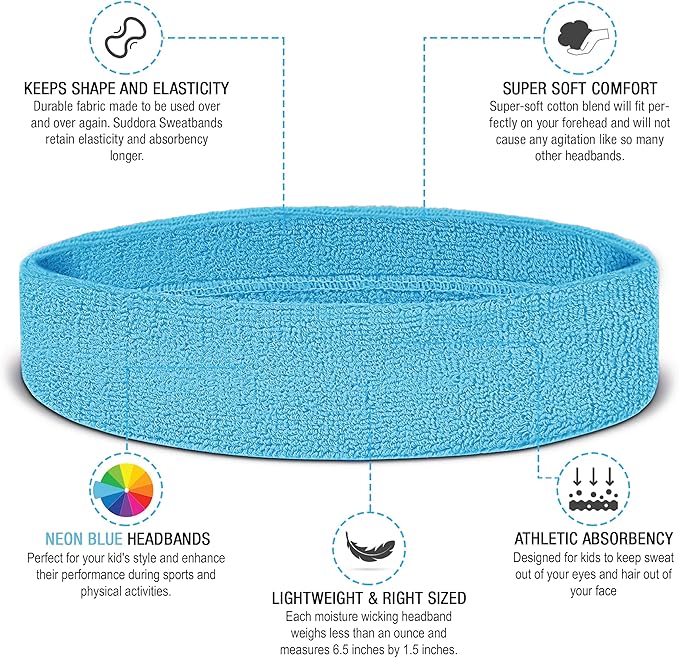 Suddora Toddlers Headbands, Sports Sweatbands for Kids, Non-Slip and Lightweight Fabric Bands for Youth Basketball, Soccer, and Tennis, Moisture-Wicking Bands for Cosplay & Costumes