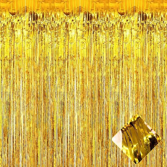 4 Pack Gold Foil Fringe Curtain Backdrop, 3.2Ft x 9.8Ft Metallic Tinsel Foil Fringe Streamers Curtains for Party, Photo Booth Props, Birthday, Wedding, Christmas Party Decoration Supplies