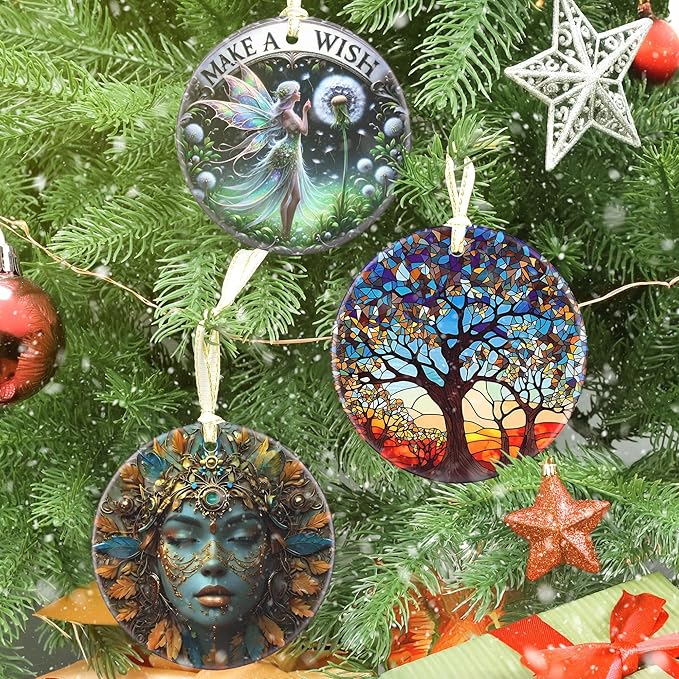 Tree of Life Ceramic Christmas Ornament, 3.5 Inch Hanging Decor for Christmas Tree, Gift Exchange Present