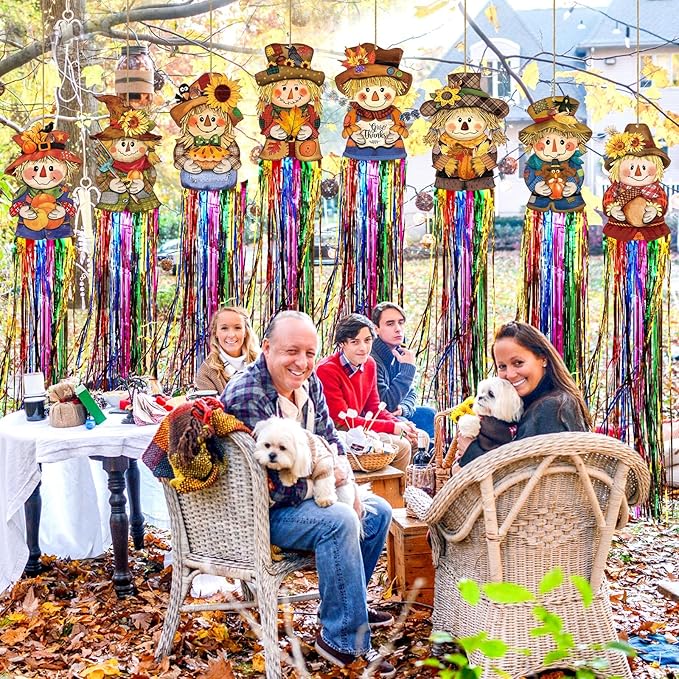 8 Pcs Fall Scarecrow Outdoor Hanging Decorations with Tassels Scarecrow Decor Thanksgiving Autumn Harvest Yard Signs for Farmhouse Festival 3.3 ft Home Lawn Yard Party Supplies Garden Decor