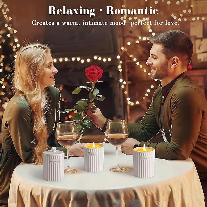 Viyffo Fall Candle Gift – Sandalwood & Rose Scented Candle, 6.35oz Natural Soy Wax in White Ceramic Jar with Gift Box, Perfect Aromatherapy Candle for Wife or Girlfriend on Thanksgiving & Christmas