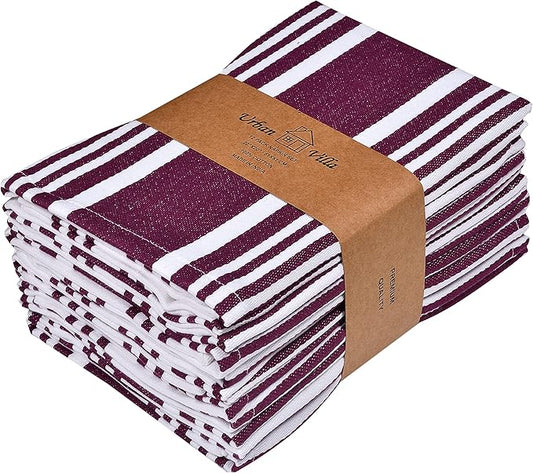 Urban Villa Cloth Napkins Trendy Stripes 100% Cotton Aborbent Dinner Napkins (Set of 12) 20x20 Inches Grey White Soft Durable Washable Ideal for Everyday Use Wedding Parties Napkins