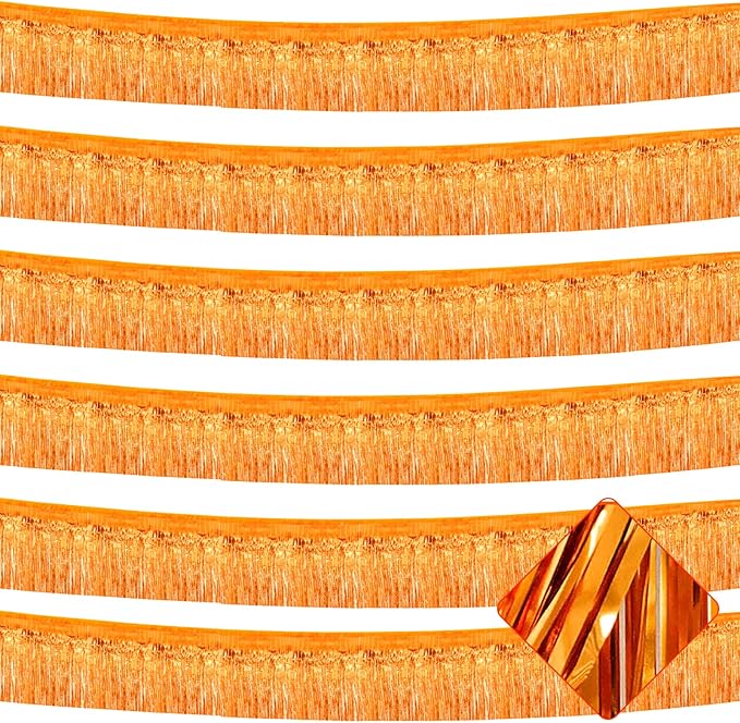 6 Pack 10 Feet Foil Fringe Garland Metallic Tinsel Streamers Banner Wall Hanging Curtain Backdrop for Parade Floats, Bachelorette, Wedding, Birthday, Halloween, Christmas Party Decorations(Orange)