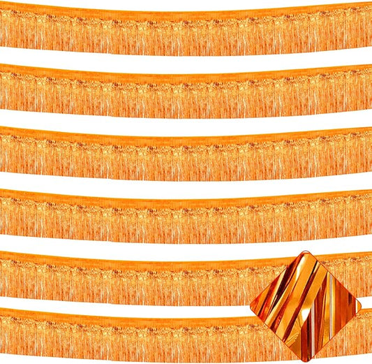 6 Pack 10 Feet Foil Fringe Garland Metallic Tinsel Streamers Banner Wall Hanging Curtain Backdrop for Parade Floats, Bachelorette, Wedding, Birthday, Halloween, Christmas Party Decorations(Orange)