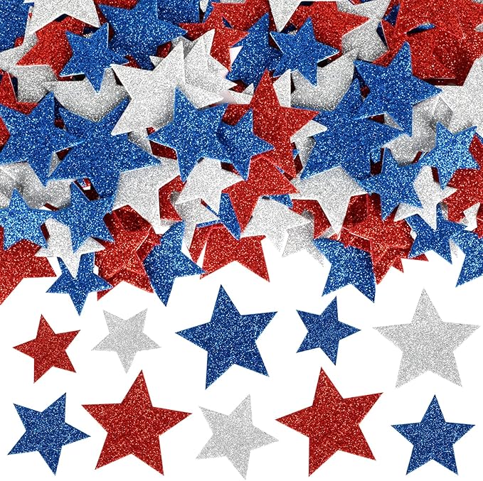 320Pcs Patriotic Foam Stars Stickers, 4th of July Foam Star Shaped Stickers Glitter Star Sticker Red White and Blue Stars Sticker for Home Office School Classroom DIY Art Craft Party Supplies